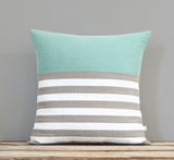 Breton Stripe Lumbar Pillow - Natural, Cream and Aqua