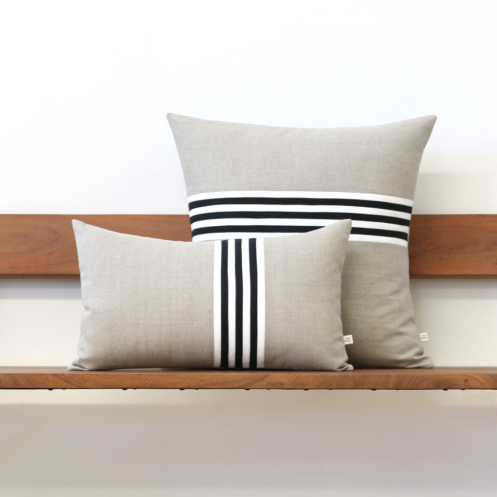 Banded Stripe Pillow - Black, Cream and Natural