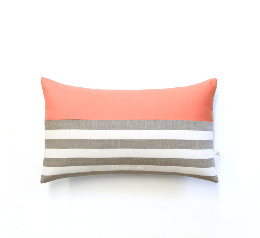 Breton Stripe Pillow - Natural, Cream and Cantaloupe