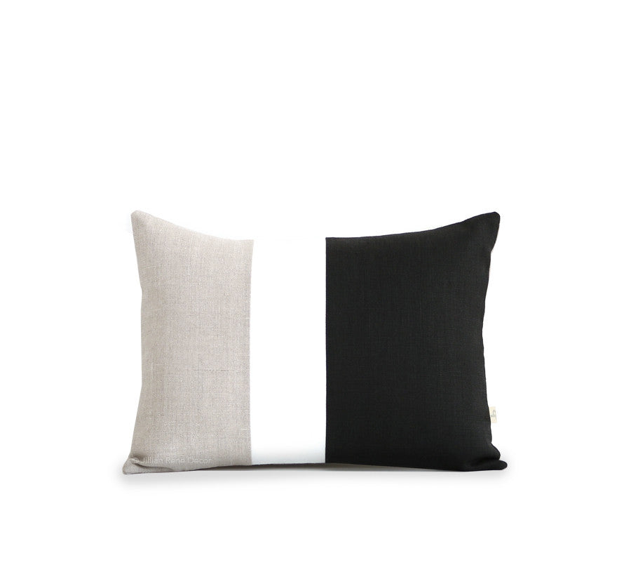 Colorblock Pillow Cover - Black, Cream and Natural Linen