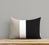 Colorblock Pillow Cover - Black, Cream and Natural Linen