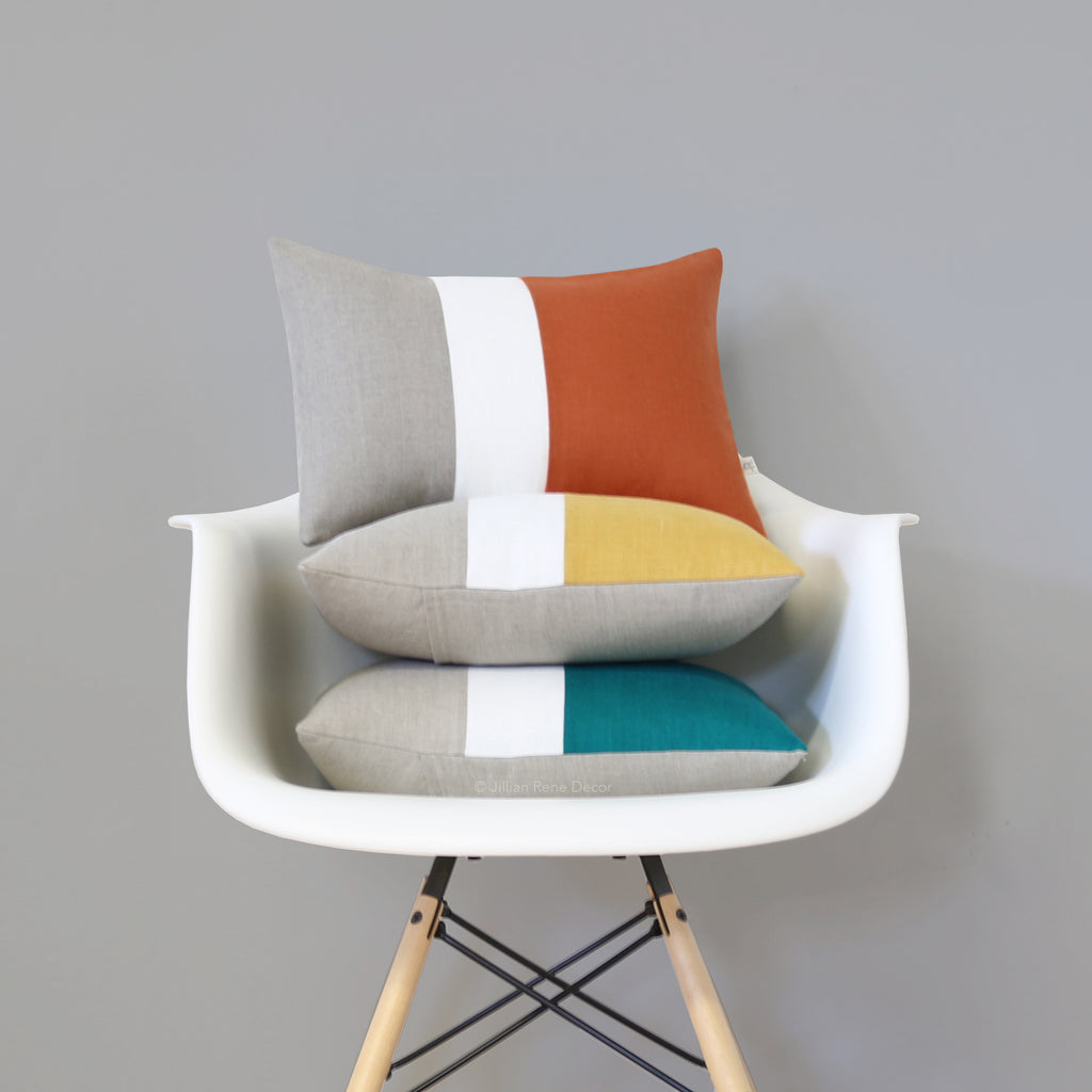 Biscay Bay Colorblock Pillow with Cream Stripe