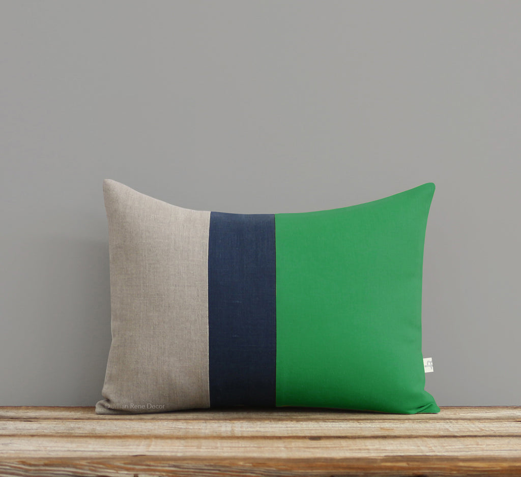 Colorblock Pillow - Kelly, Navy and Natural