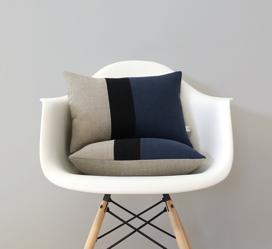 Colorblock Pillow - Navy/Black/Natural