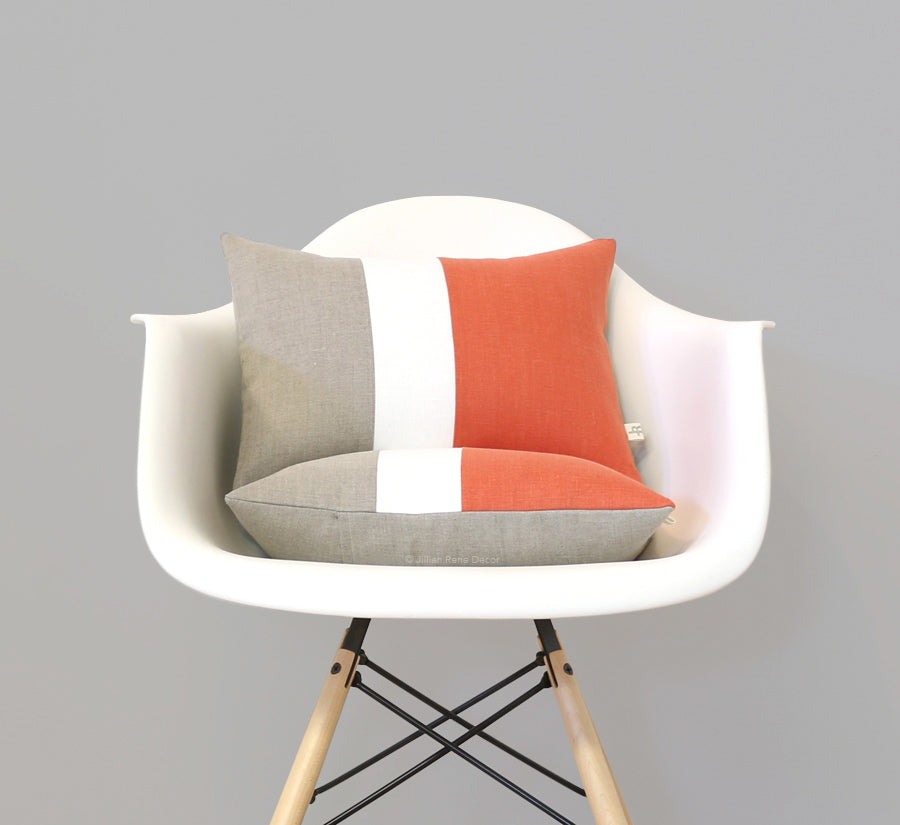 Colorblock Pillow - Orange/Cream/Natural