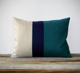 Colorblock Pillow - Teal, Navy and Natural