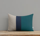 Colorblock Pillow - Teal, Navy and Natural