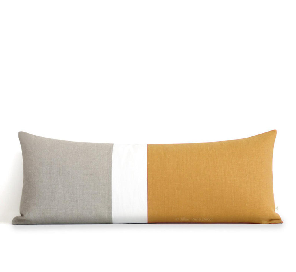 Extra Long Lumbar Colorblock Pillow (14x35) Marigold