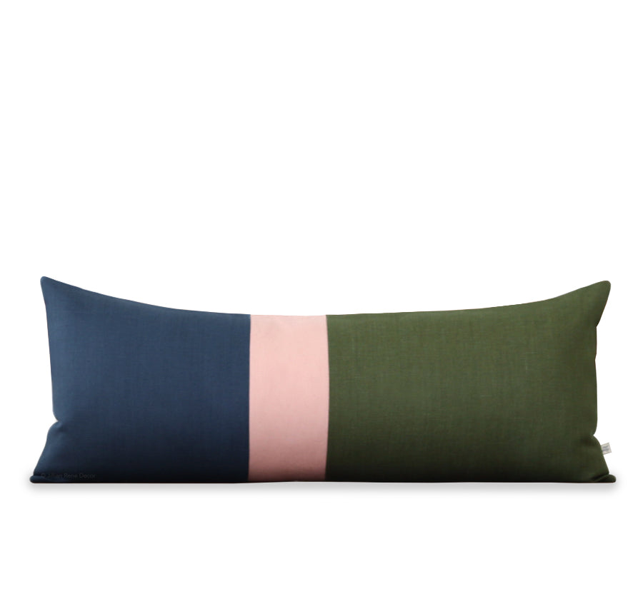 Navy, Blush and Olive Colorblock Pillow