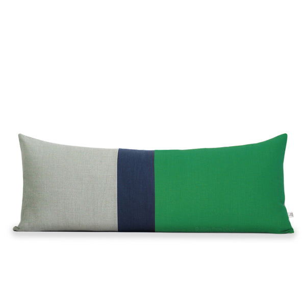 Lumbar Colorblock Pillow - Kelly Green, Navy and Natural Linen