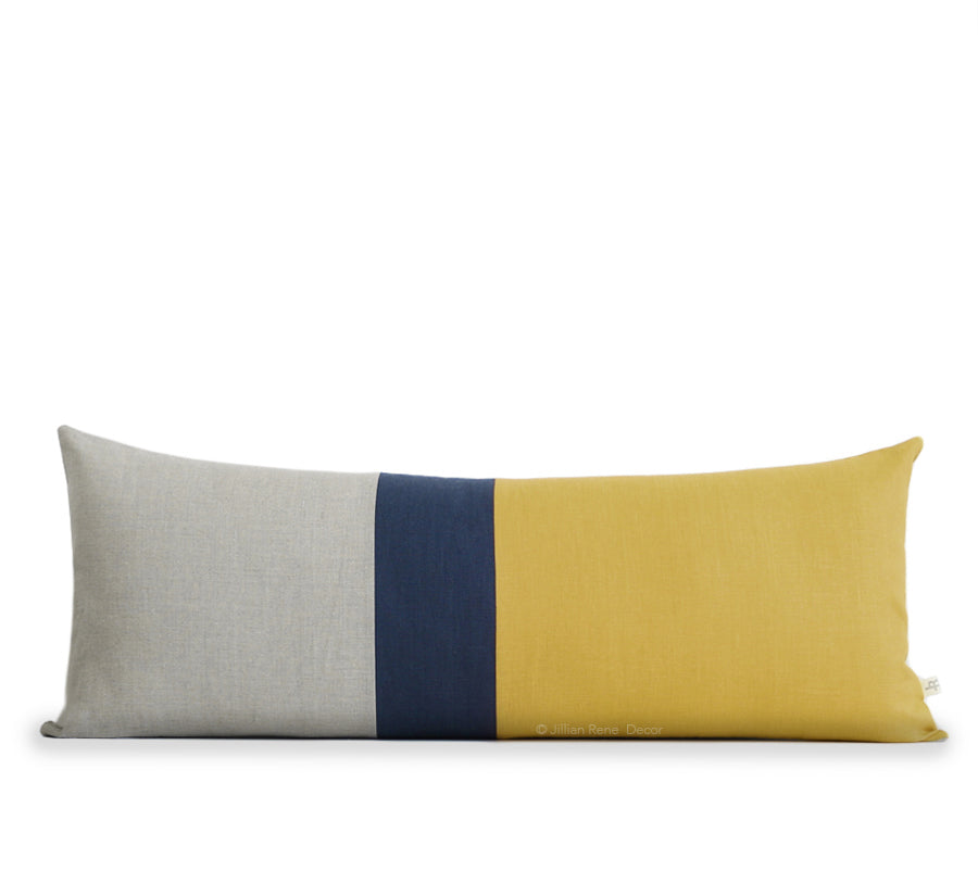 Colorblock Pillow - Mustard, Navy and Natural