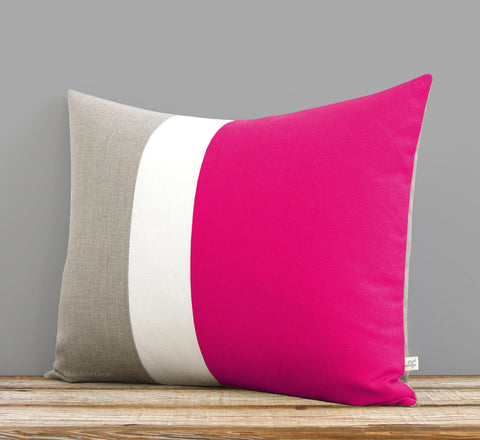 Colorblock Pillow - Hot Pink/Cream/Natural