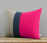 Colorblock Pillow - Hot Pink/Navy/Natural