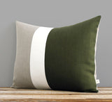 Colorblock Pillow Cover - Olive Green, Cream and Natural