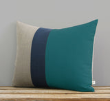 Colorblock Pillow - Teal, Navy and Natural