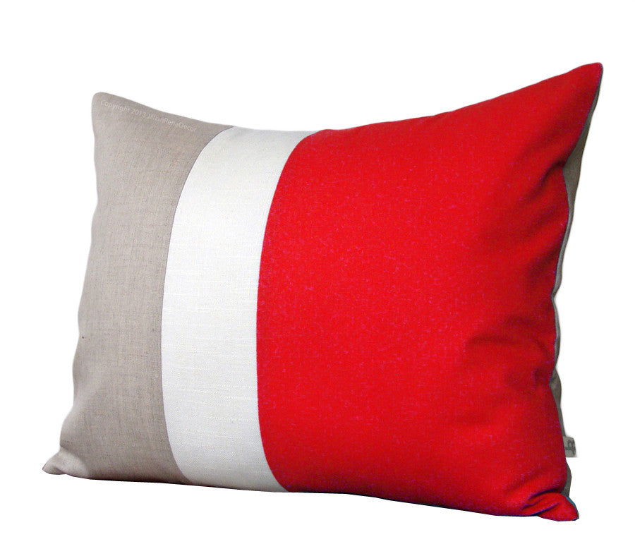 Colorblock Pillow - Poppy/Cream/Natural