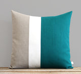 Biscay Bay Colorblock Pillow with Cream Stripe