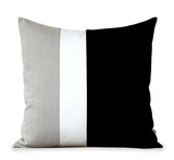 Colorblock Pillow Cover - Black, Cream and Natural Linen