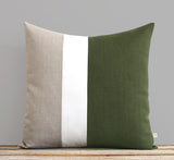 Colorblock Pillow Cover - Olive Green, Cream and Natural