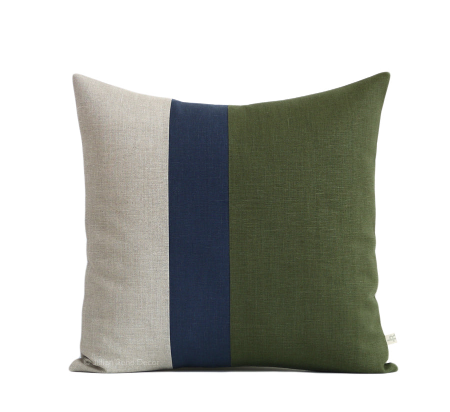 Colorblock Pillow - Olive Green, Navy and Natural