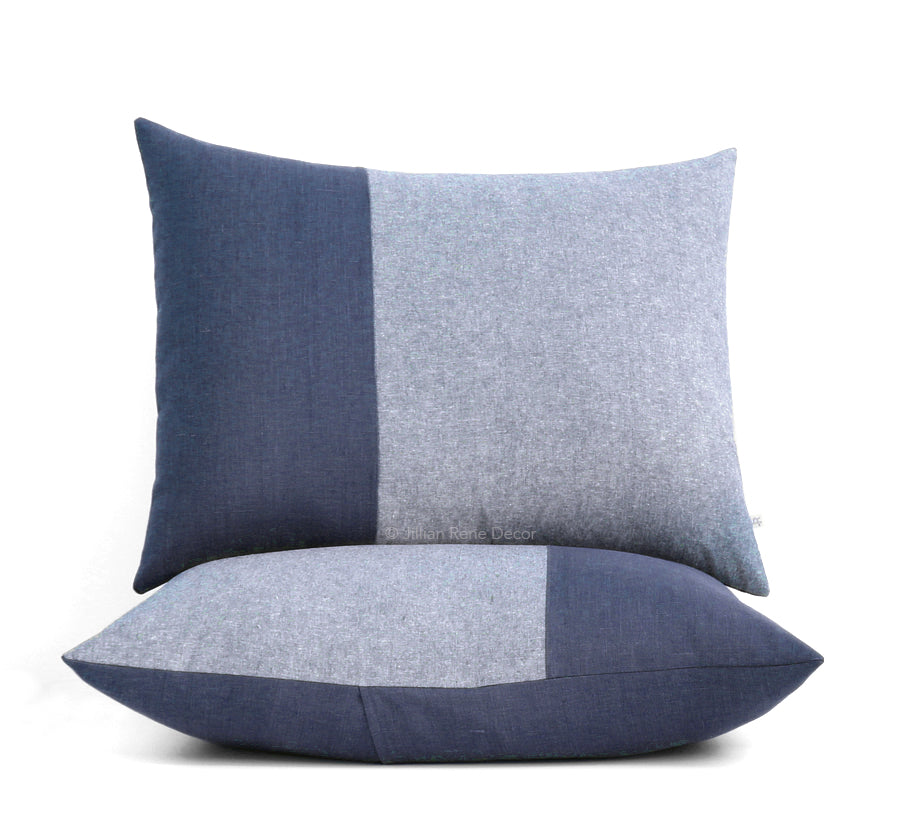 Colorblock Pillow Shams - Navy and Navy Chambray