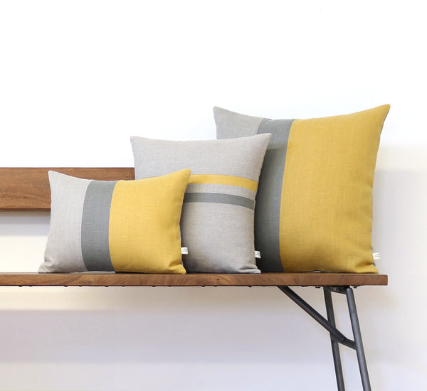 Colorblock and Striped Pillow Set of 3 - Squash Yellow