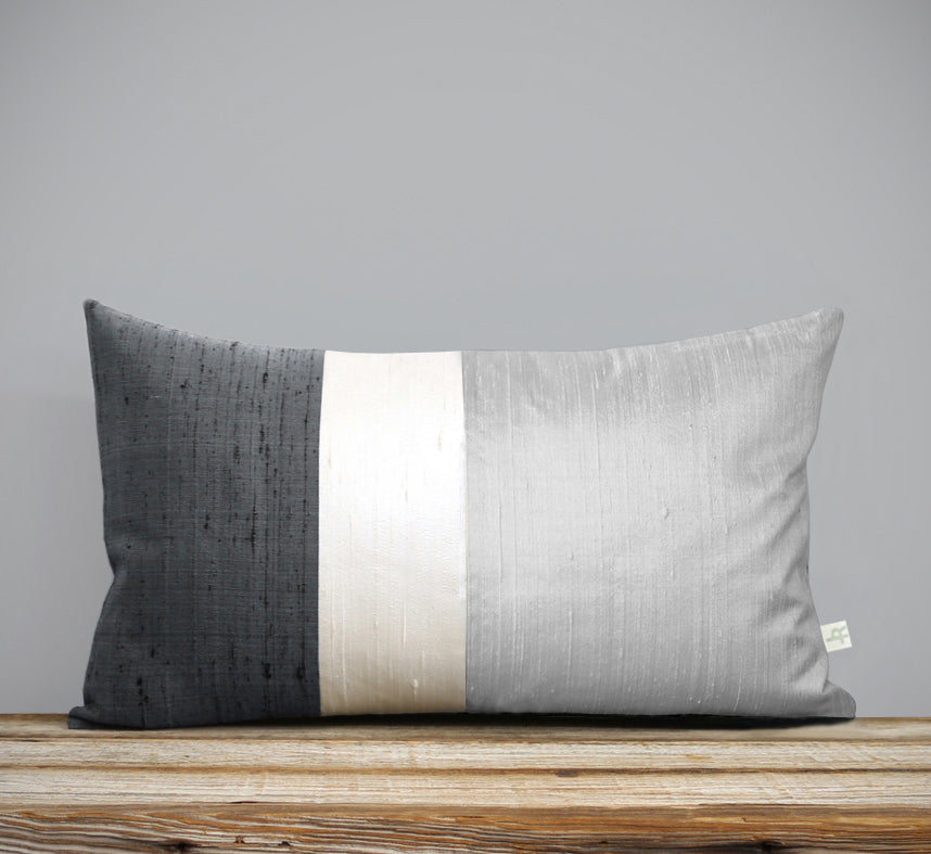 Silk Colorblock Pillow - Silver