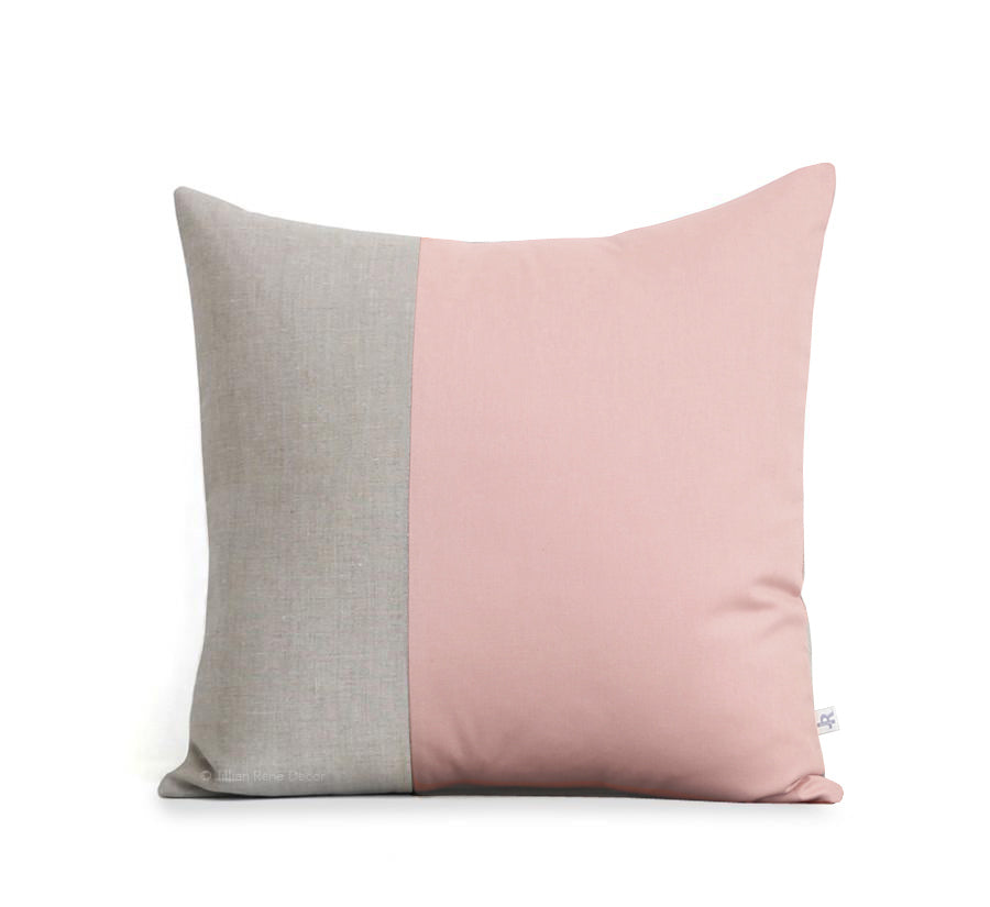 Two Tone Colorblock Pillow - Natural and Blush