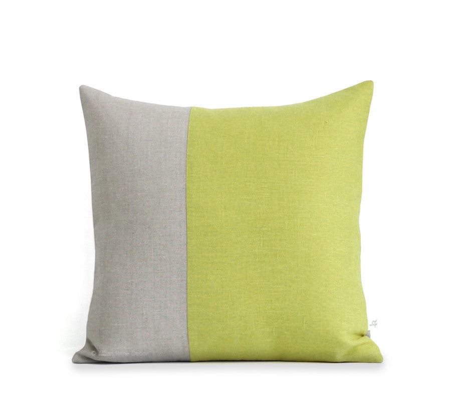 Two Tone Colorblock Pillow - Natural and Linden Green