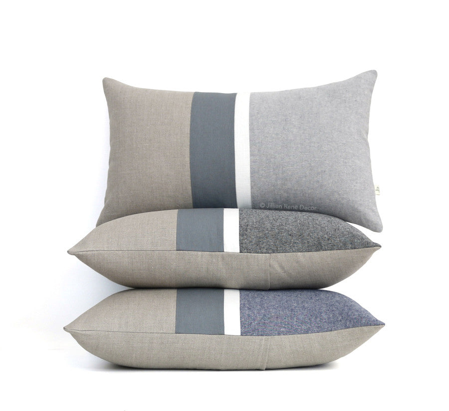 Chambray Striped Pillow - Grey