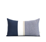 Navy Chambray Pillow with Metallic Silver Stripe