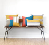 Graphic Grid Pillow - Natural, Ivory, Orange, Teal, Yellow