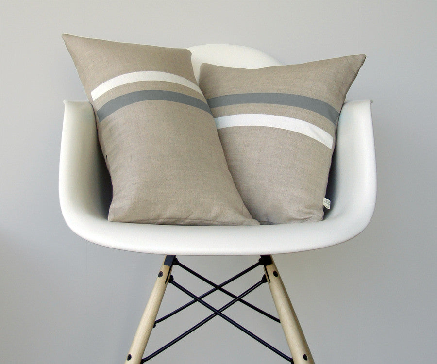 Striped Pillow - Grey/Cream/Natural