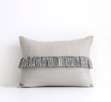 12x16 Fringe Pillow - Black, Cream and Natural Linen