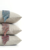 Fringe Pillow - Teal, Navy and Natural Linen