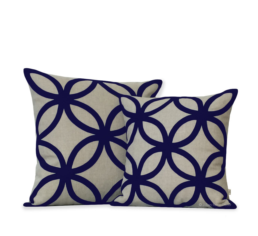 Geometric Pillow - Navy and Natural Linen