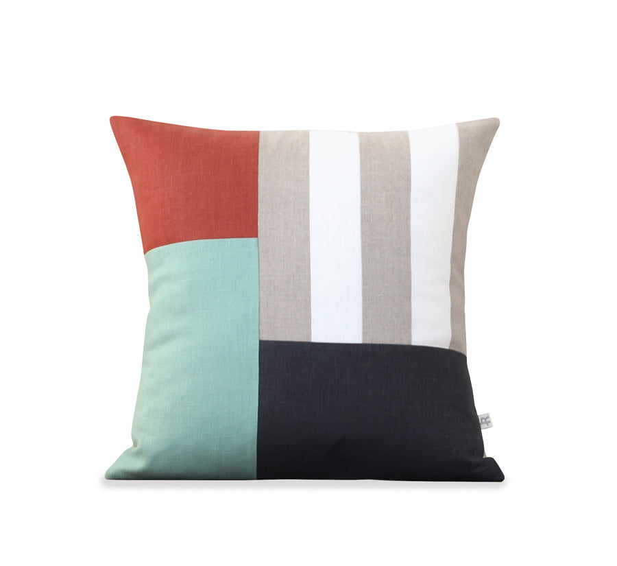 Graphic Grid Pillow - Sienna, Aqua, Coal, Cream, Natural