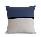 Horizon Line Pillow - Navy Blue, Black and Natural Linen