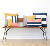 Graphic Grid Pillow - Navy, Cream, Pink, Yellow, Peach