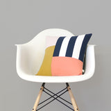 Graphic Grid Pillow - Navy, Cream, Pink, Yellow, Peach