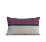 Horizon Line Pillow - Amethyst, Navy Blue and Natural Linen