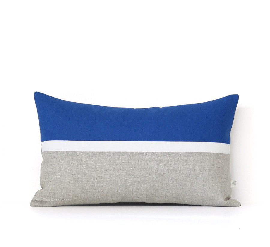 Horizon Line Pillow - Cobalt, Cream and Natural Linen