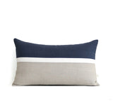 Horizon Line Pillow - Navy, Cream and Natural Linen