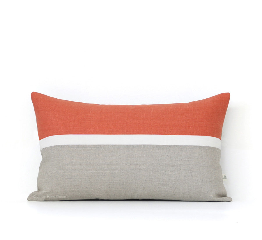 Horizon Line Pillow - Orange, Cream and Natural Linen