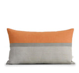 Horizon Line Pillow - Pumpkin Orange, Stone and Natural Linen