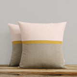 Horizon Line Pillow - Pale Pink, Squash Yellow and Natural Linen