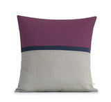 Horizon Line Pillow - Amethyst, Navy Blue and Natural Linen