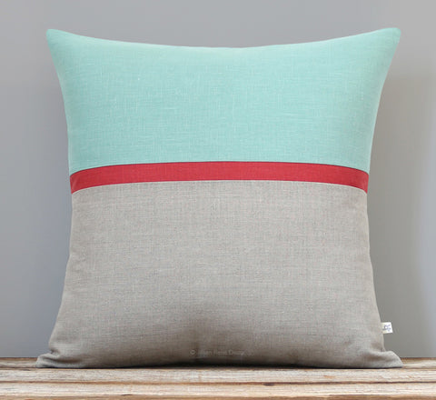 Aqua Horizon Line Pillow Cover with Marsala Stripe