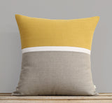 Horizon Line Pillow - Squash Yellow, Cream and Natural Linen