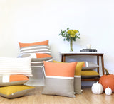 Striped Lumbar Pillow - Pumpkin, Cream and Natural Linen